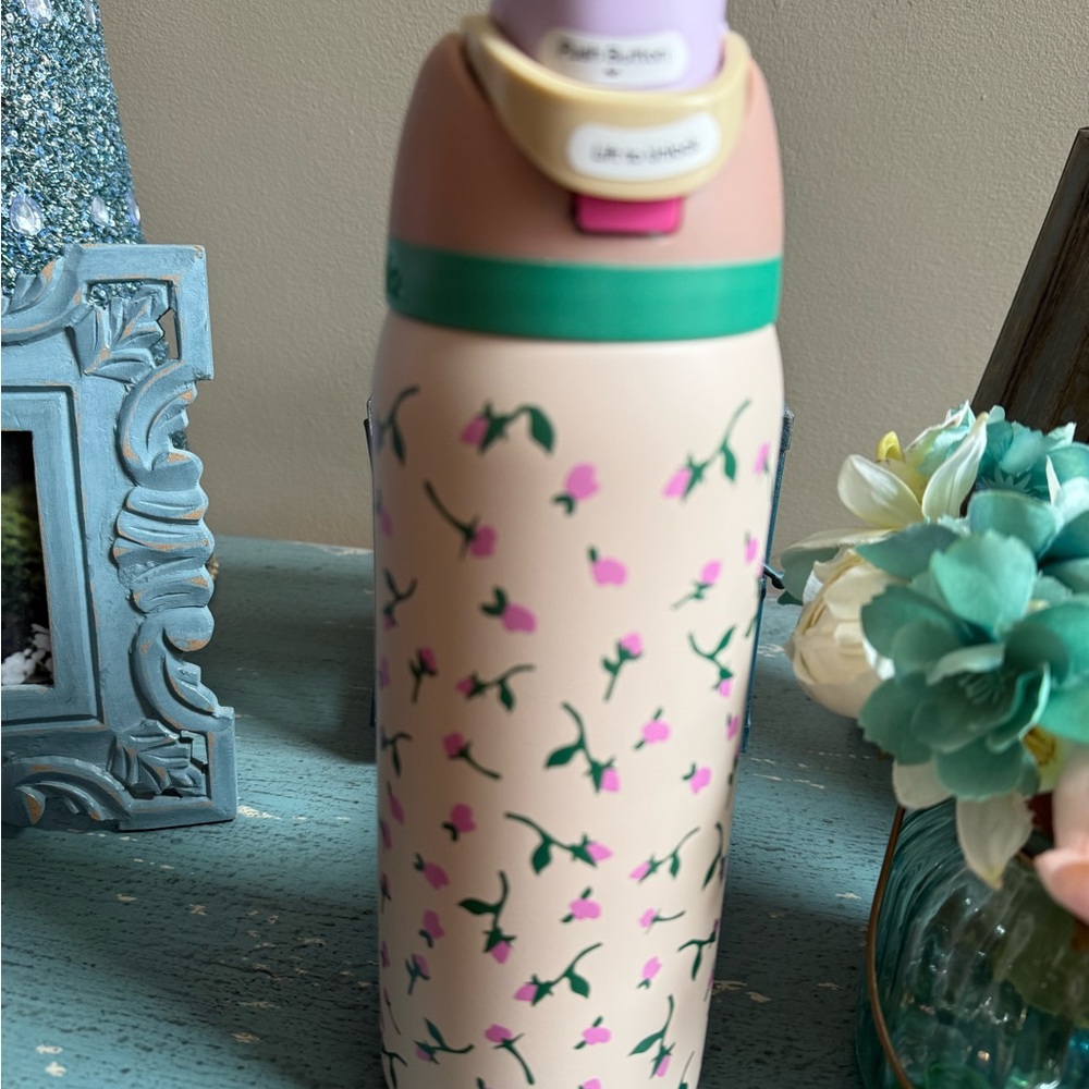 Cream and Pink Botanical Water Bottle